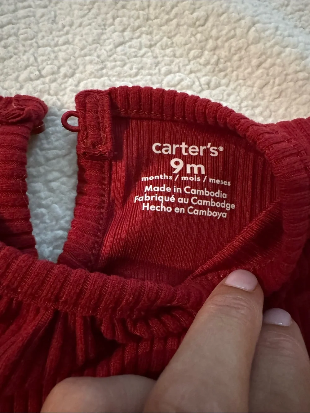 Carter's Long-Sleeve Ribbed Red One-Piece with Tulle Peplum & Pants
